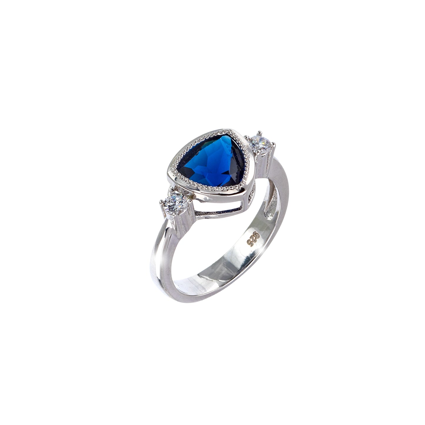 Royal Blue Cubic Zirconia & Sterling Silver Trillion-Cut Ring