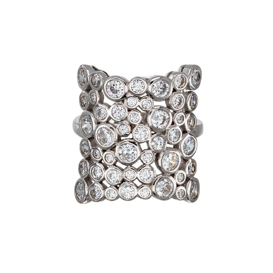 Cubic Zirconia & Sterling SIlver Pavé Oversize Ring