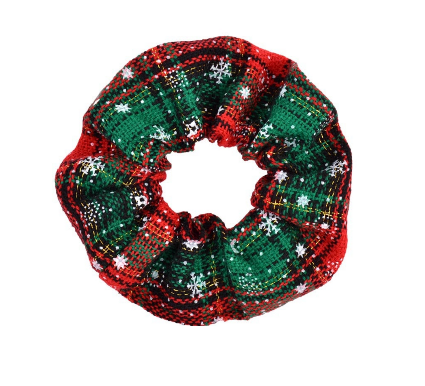 Holiday Plaid Snowflake Scrunchie