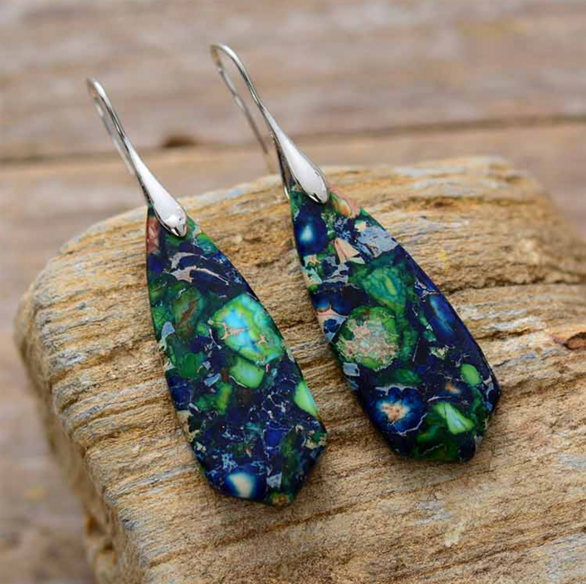 Navy & Green Howlite Drop Earrings