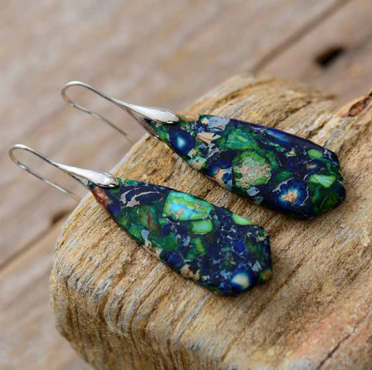Navy & Green Howlite Drop Earrings