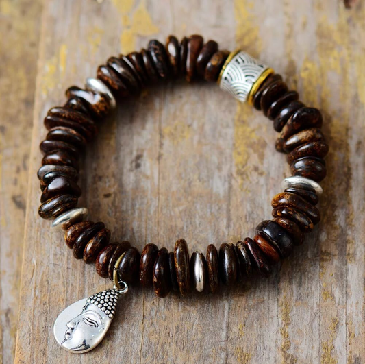 Bronzite & SIlvertone Face Charm Bracelet