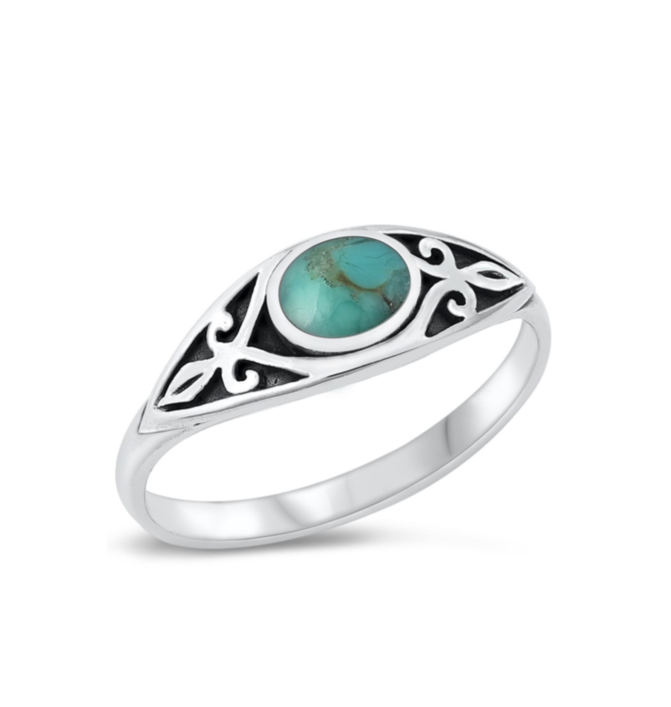 Natural Turquoise & Sterling Silver Oxidized Oval Ring