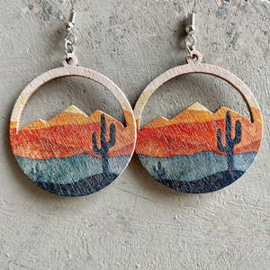Desert Range & Cactus Sunset Circular Earrings