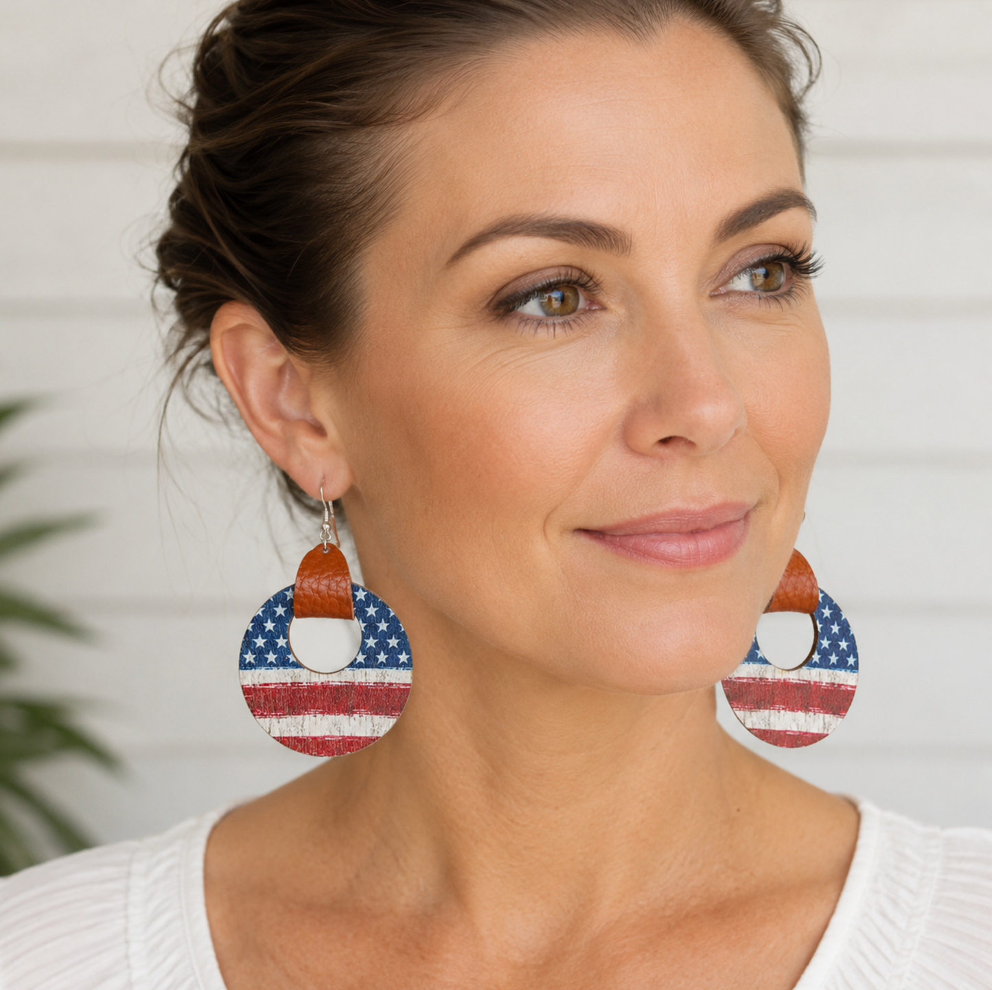 Faux Leather Strap & Patterned Circular Drop Earrings
