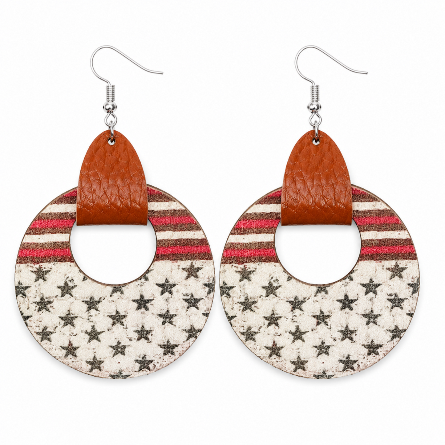 Faux Leather Strap & Patterned Circular Drop Earrings