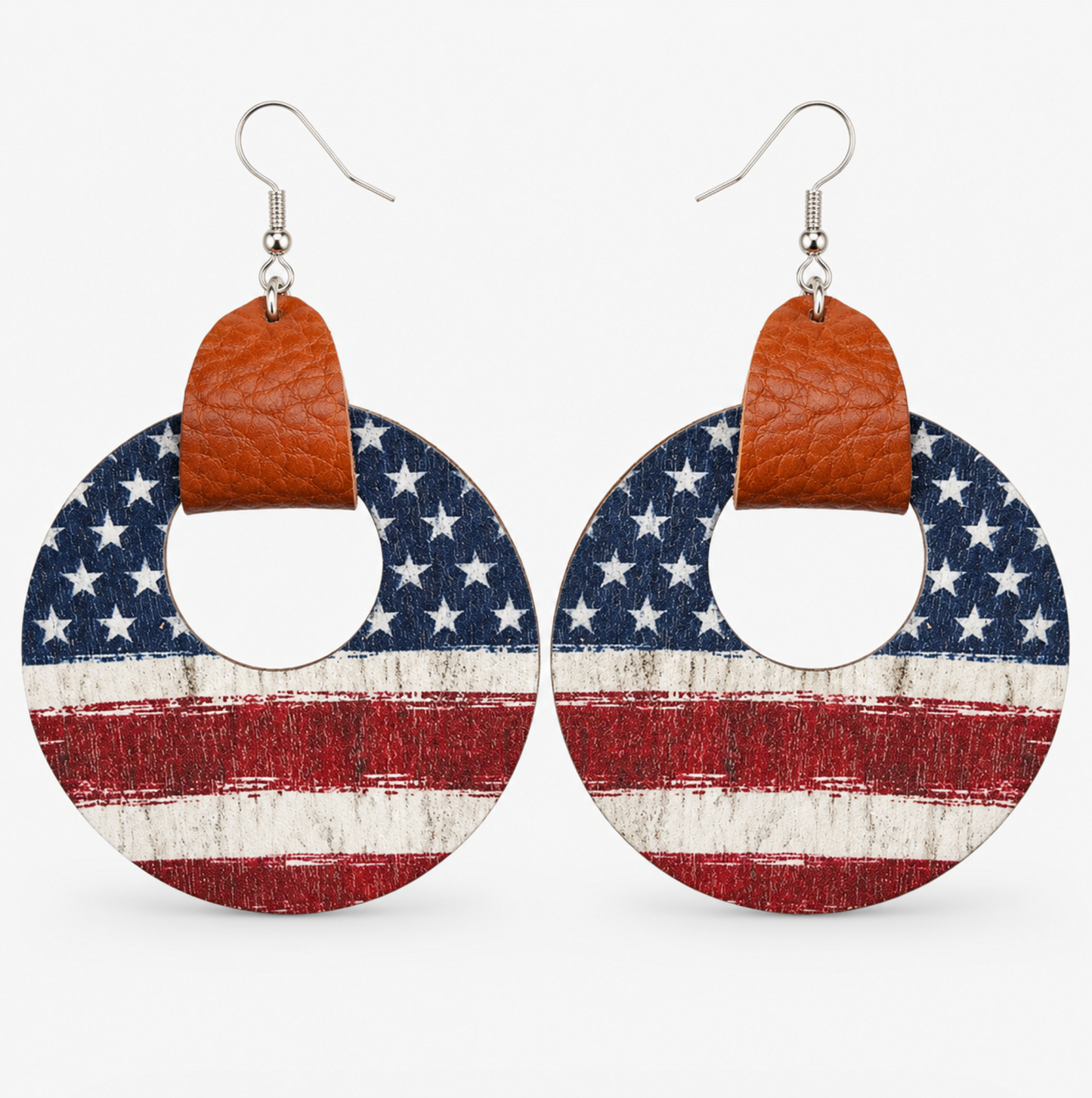 Faux Leather Strap & Patterned Circular Drop Earrings