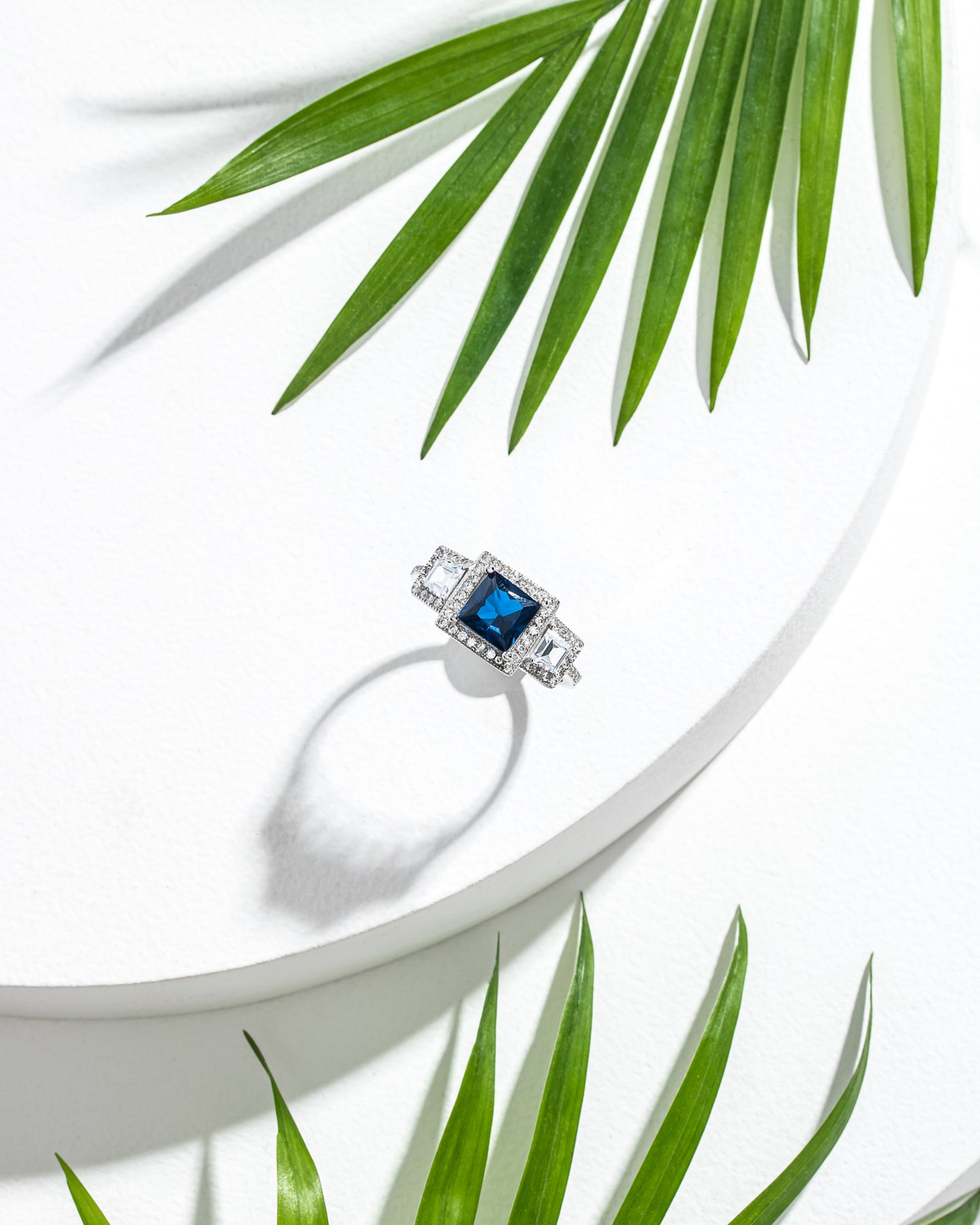 Deep Blue Cubic Zirconia & Sterling Silver Square Statement Ring