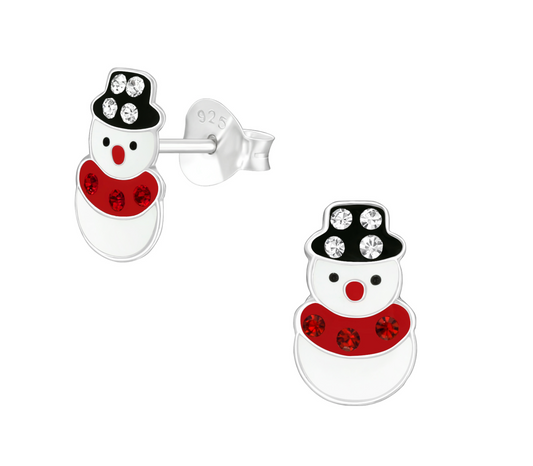 Red & Cubic Zirconia Dainty Snowman Stud Earrings