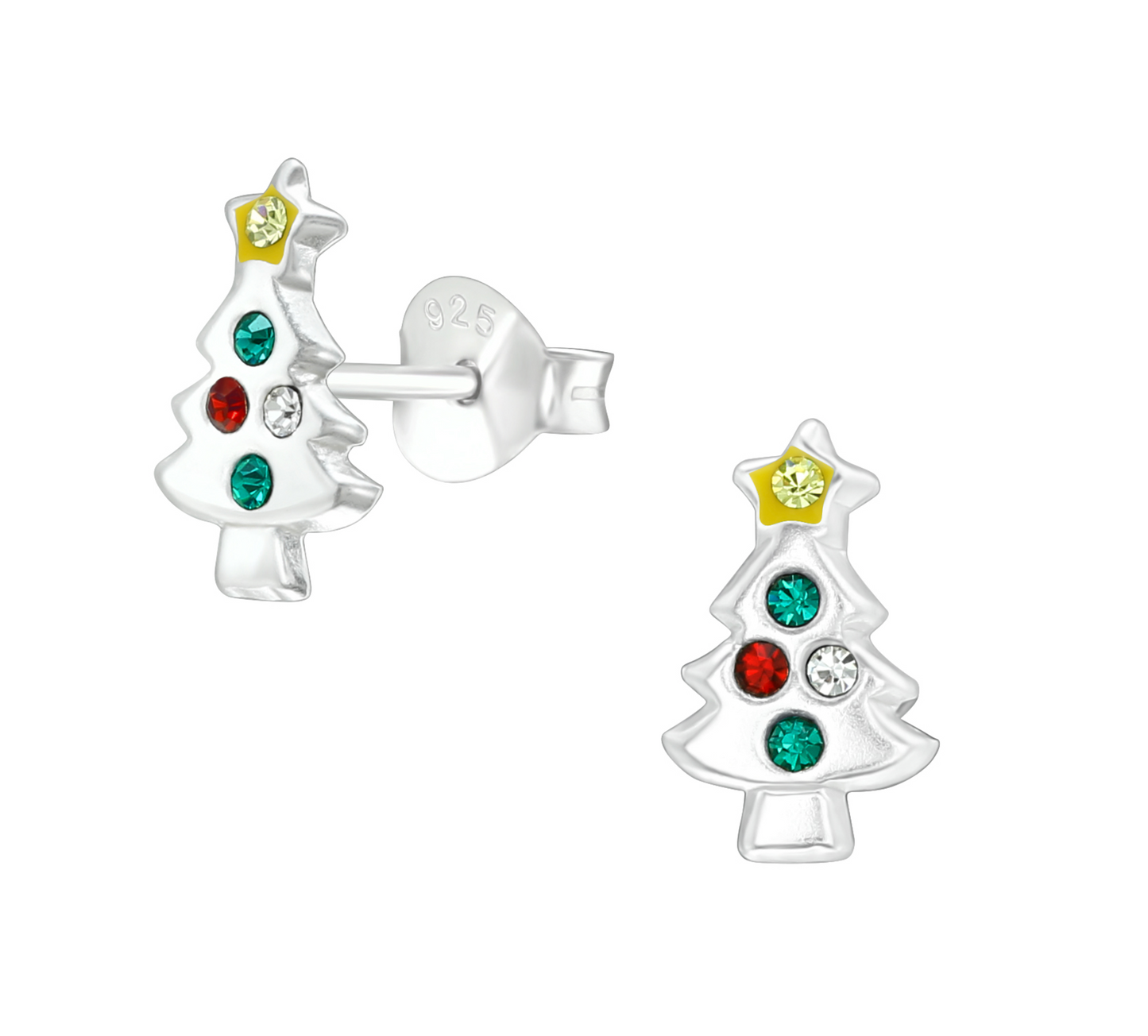 Sterling Silver Multi Christmas Tree Stud Earrings