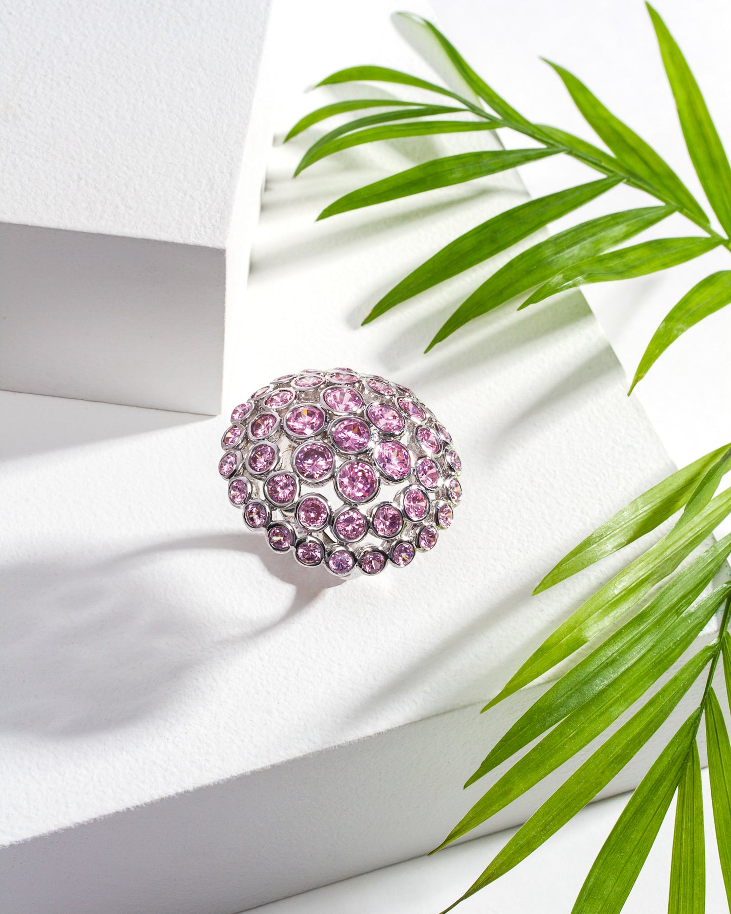 Pink Cubic Zirconia & Sterling Silver Domed Statement Ring