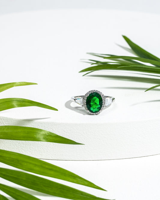 Green Cubic Zirconia & Sterling Silver Oval Statement Ring