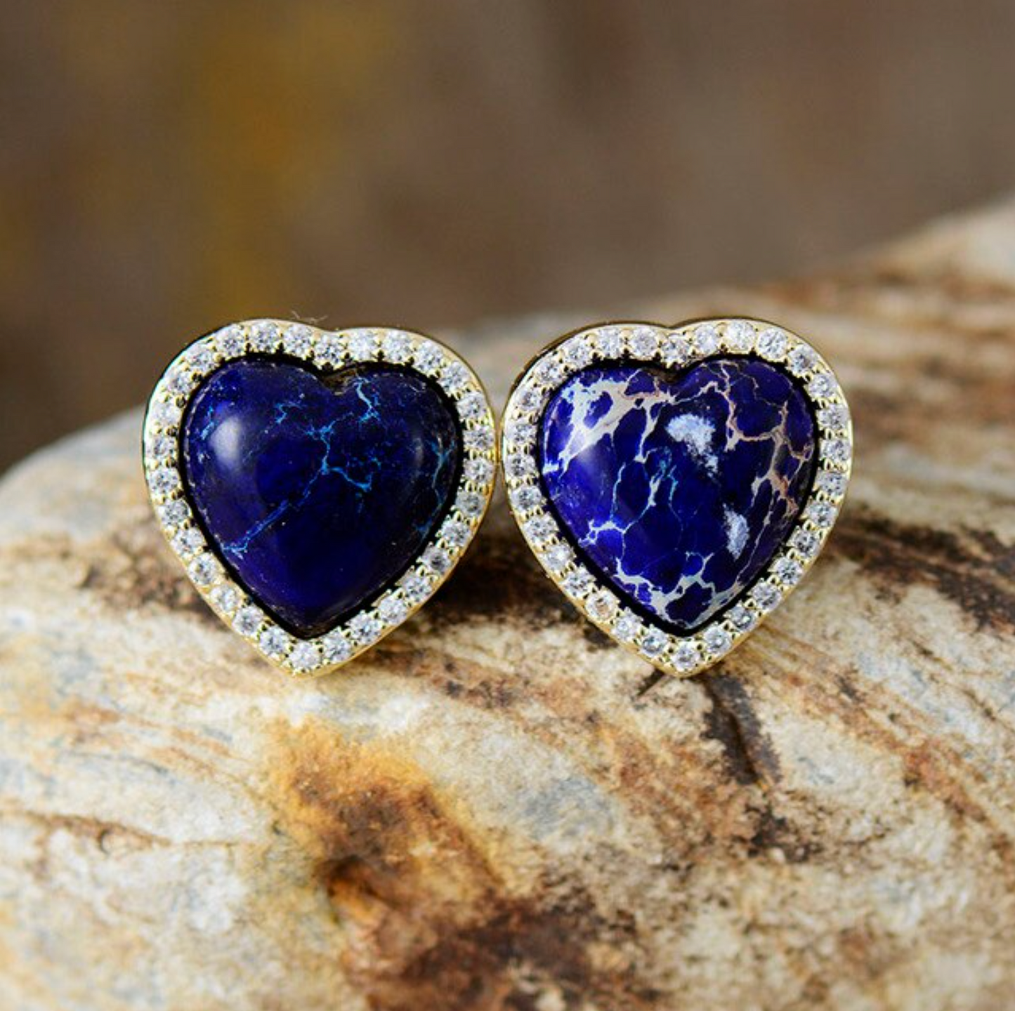 Blue Howlite & Cubic Zirconia Pavé Halo Heart Earrings