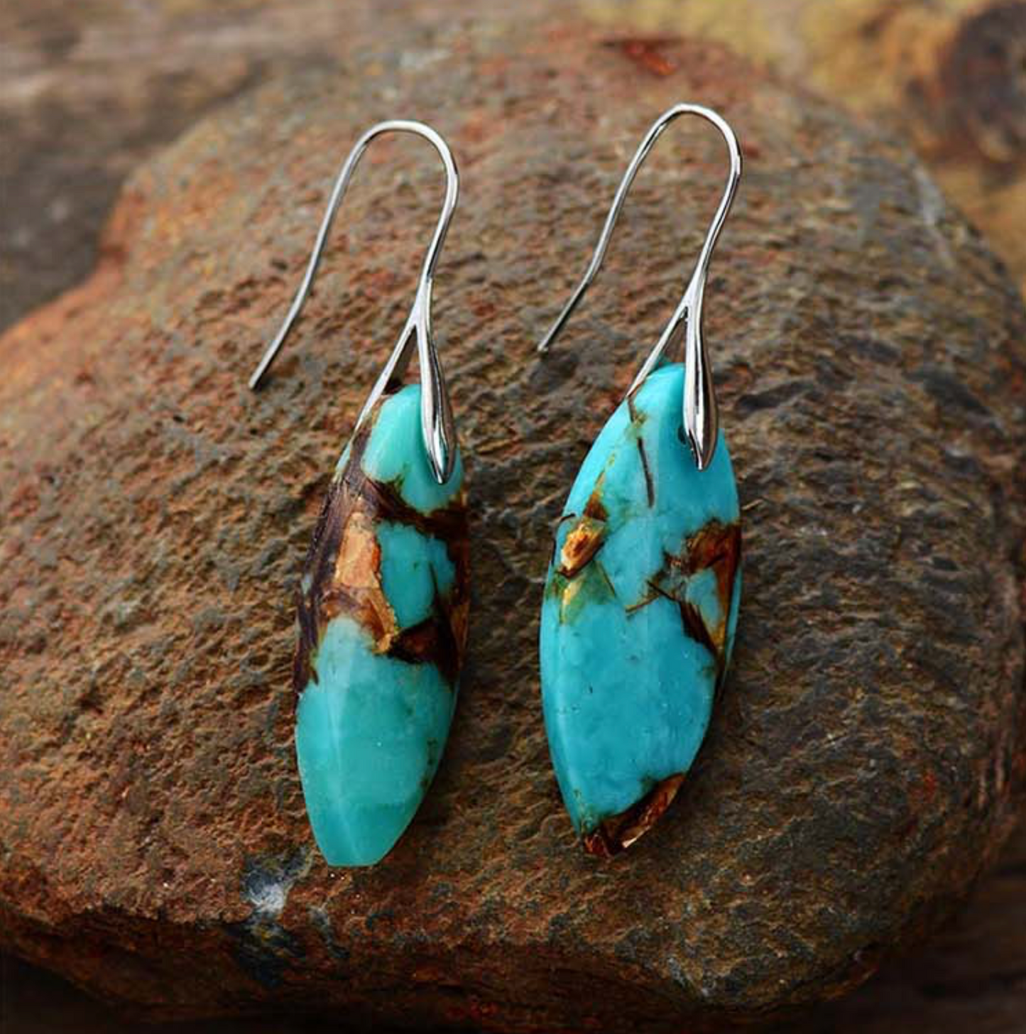 Jasper & Silvertone Pinch Drop Earrings