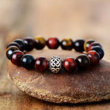 Red Tiger's Eye Beaded Bracelet With Silvertone Infinity Knot