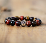 Red Tiger's Eye Beaded Bracelet With Silvertone Infinity Knot
