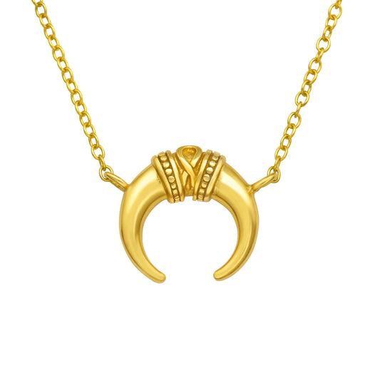 Sterling Silver 18k Gold-Plated Bull Horn Pendant Necklace