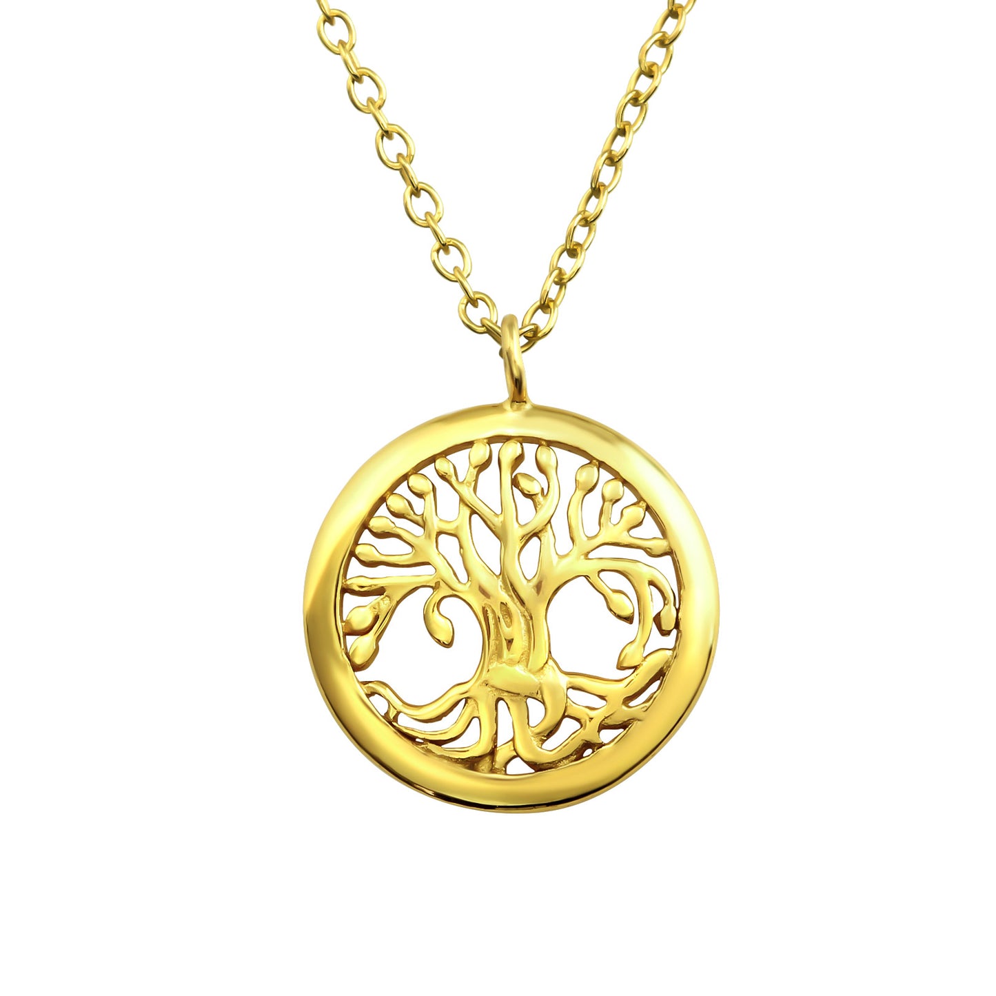 Sterling Silver 18k Gold-Plated Tree Of Life Round Pendant Necklace