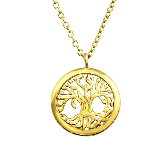 Sterling Silver 18k Gold-Plated Tree Of Life Round Pendant Necklace