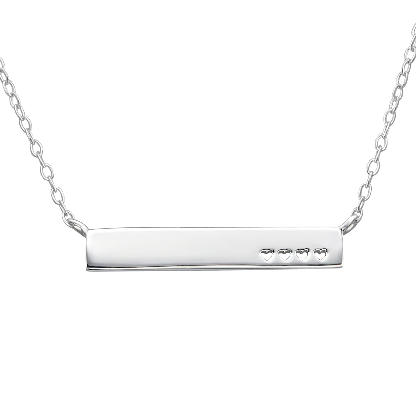 Sterling Silver Bar Pendant Engraved with Heart Pendant Necklace