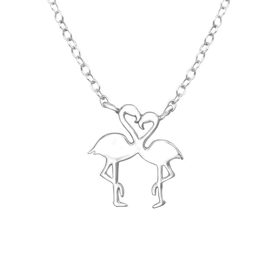 Sterling Silver Dainty Flamingo Heart Pendant Necklace - Ag Sterling