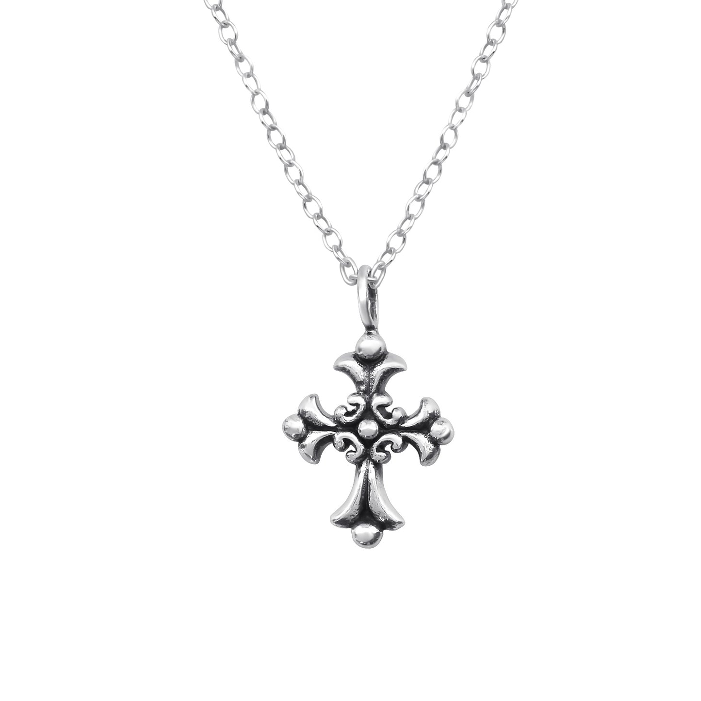 Sterling Silver Medieval Cross Pendant Necklace