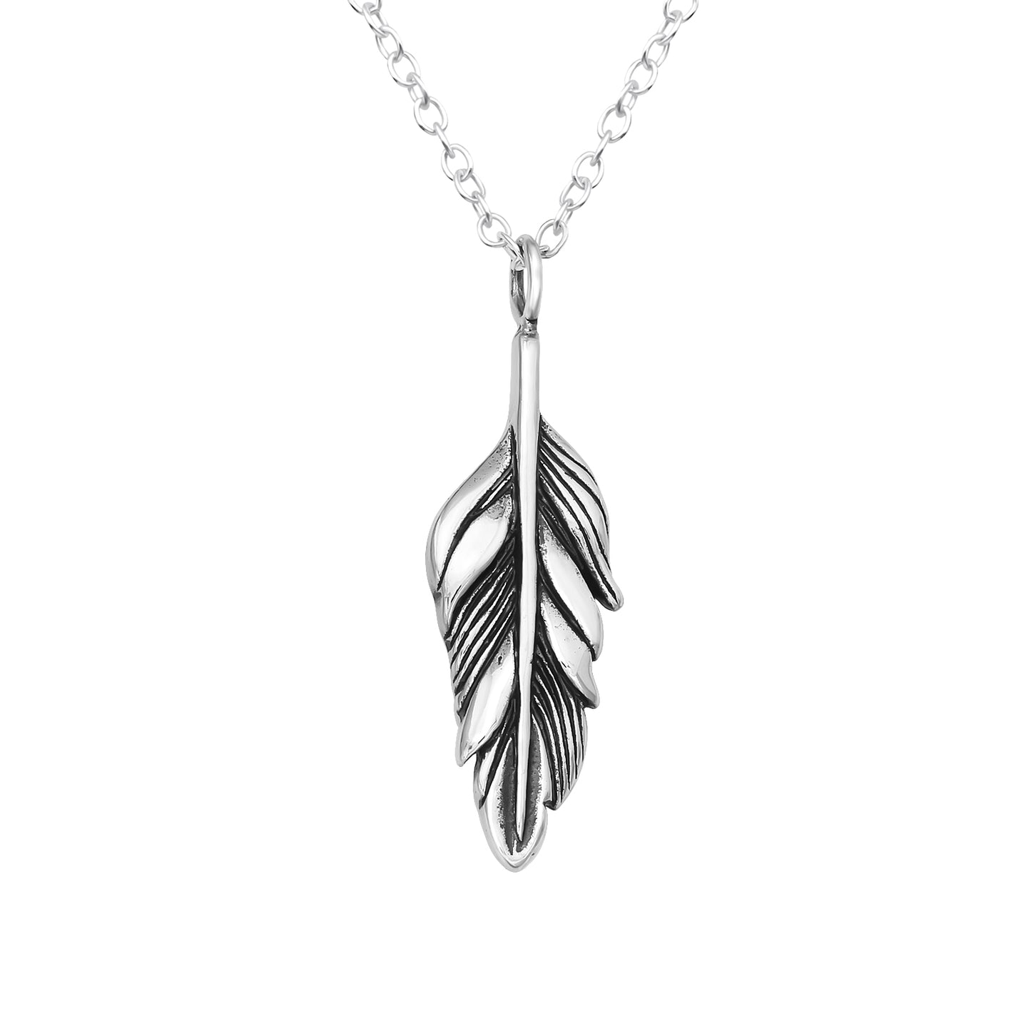 Sterling Silver Feather Pendant Necklace