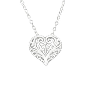Sterling Silver Filigree Heart Pendant Necklace - Ag Sterling