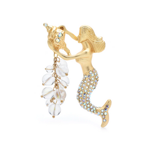 Goldtone & Crystal Mermaid Brooch