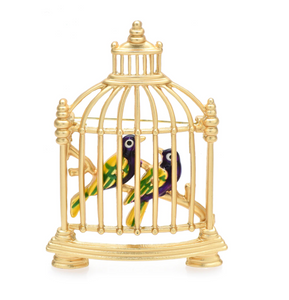 Goldtone Birds In A Cage Brooch