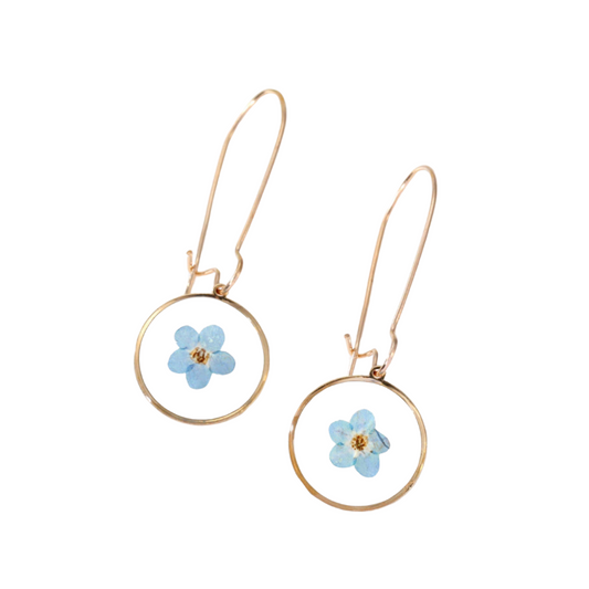Goldtone & Transparent Blue Flower Circular Drop Earrings
