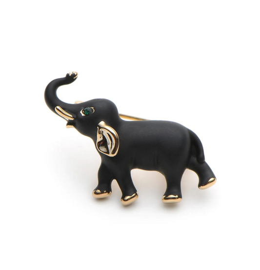 Goldtone & Black Elephant Brooch