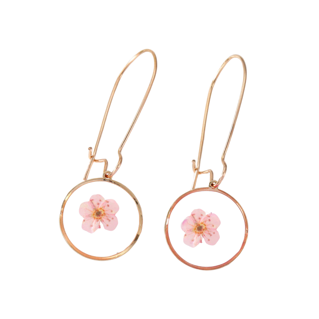 Rose Flower and Goldtone Circle Threader Earrings