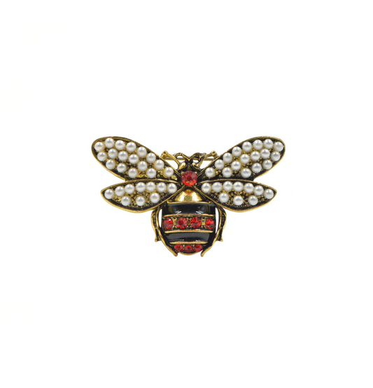 Imitation Pearl, Black Red Bee Brooch