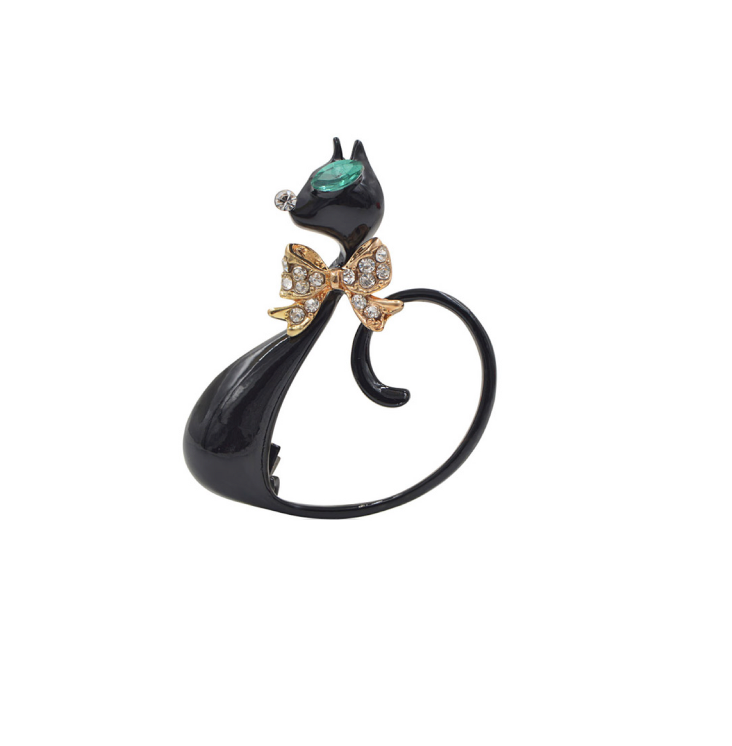 Black Goldtone Pave Black Cat Brooch