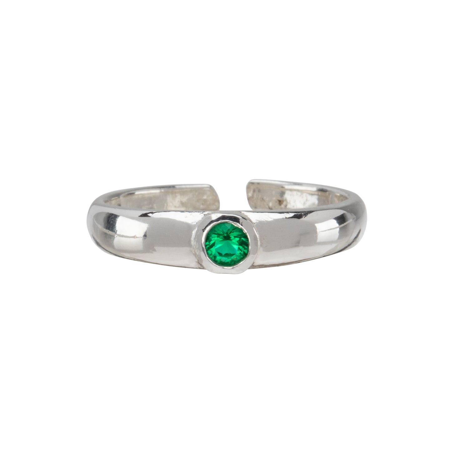 Sterling Silver Toe Ring with Green Cubic Zirconia