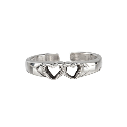 Sterling Silver Twins Hearts Cut-out Toe Ring