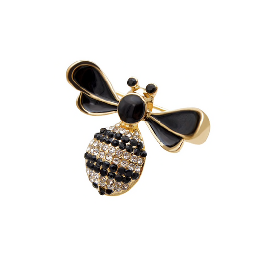 Black Goldtone Crystal Bee Brooch