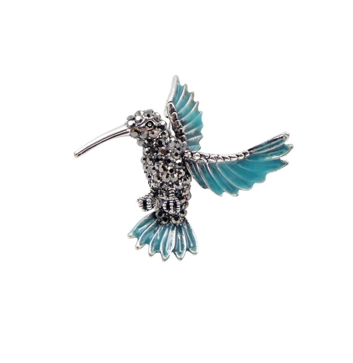 Teal Crystal Hummingbird Brooch