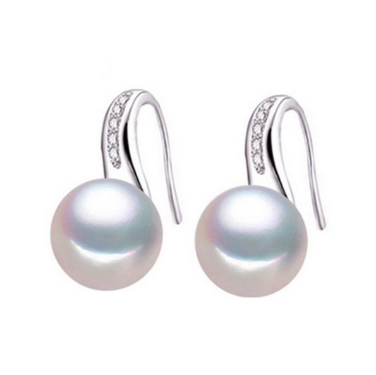 Round White Freshwater Pearl Cubic Zirconia Threader Earrings