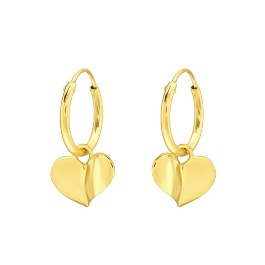 Sterling Silver 18k Gold-Plated Heart Hoop Earrings