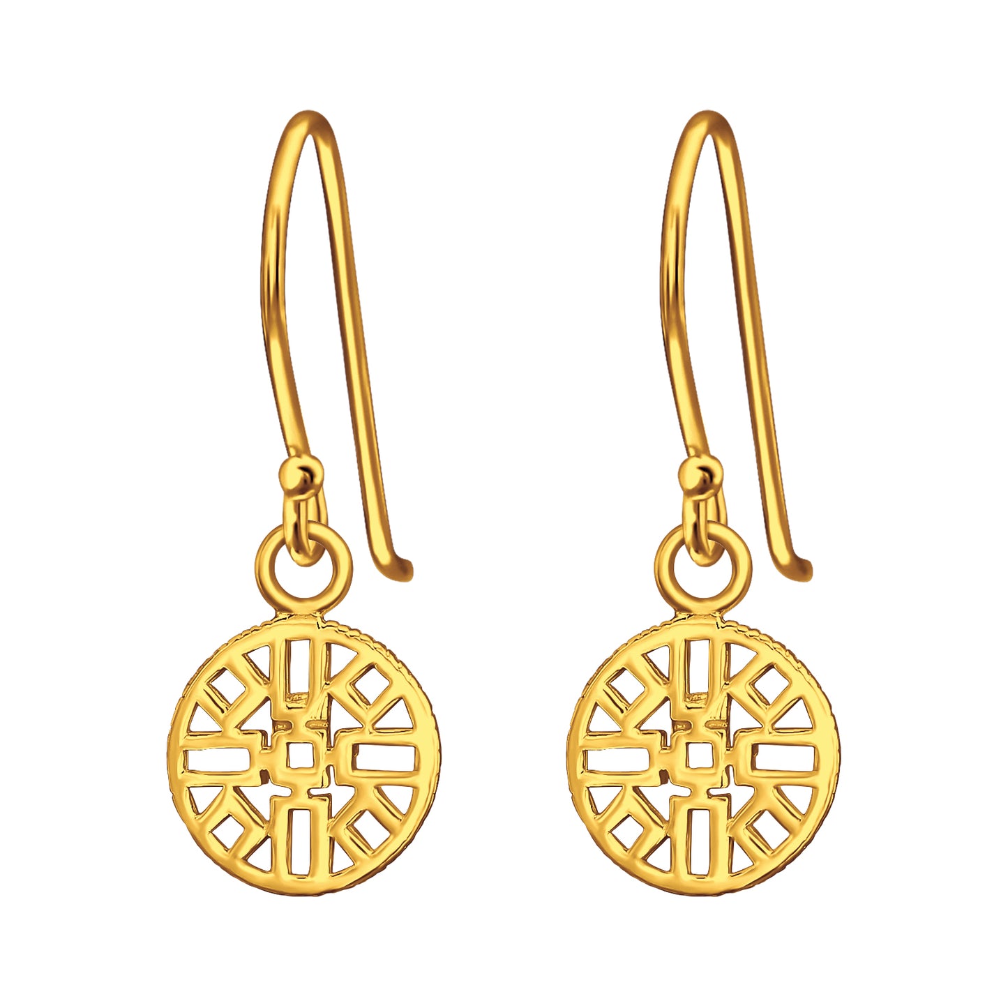 Sterling Silver 18k Gold-Plated Geometric Trellis Circle Drop Earrings