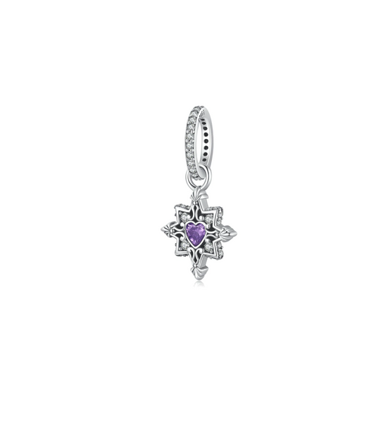 Purple Cubic Zirconia & Sterling Silver Square Cross Charm