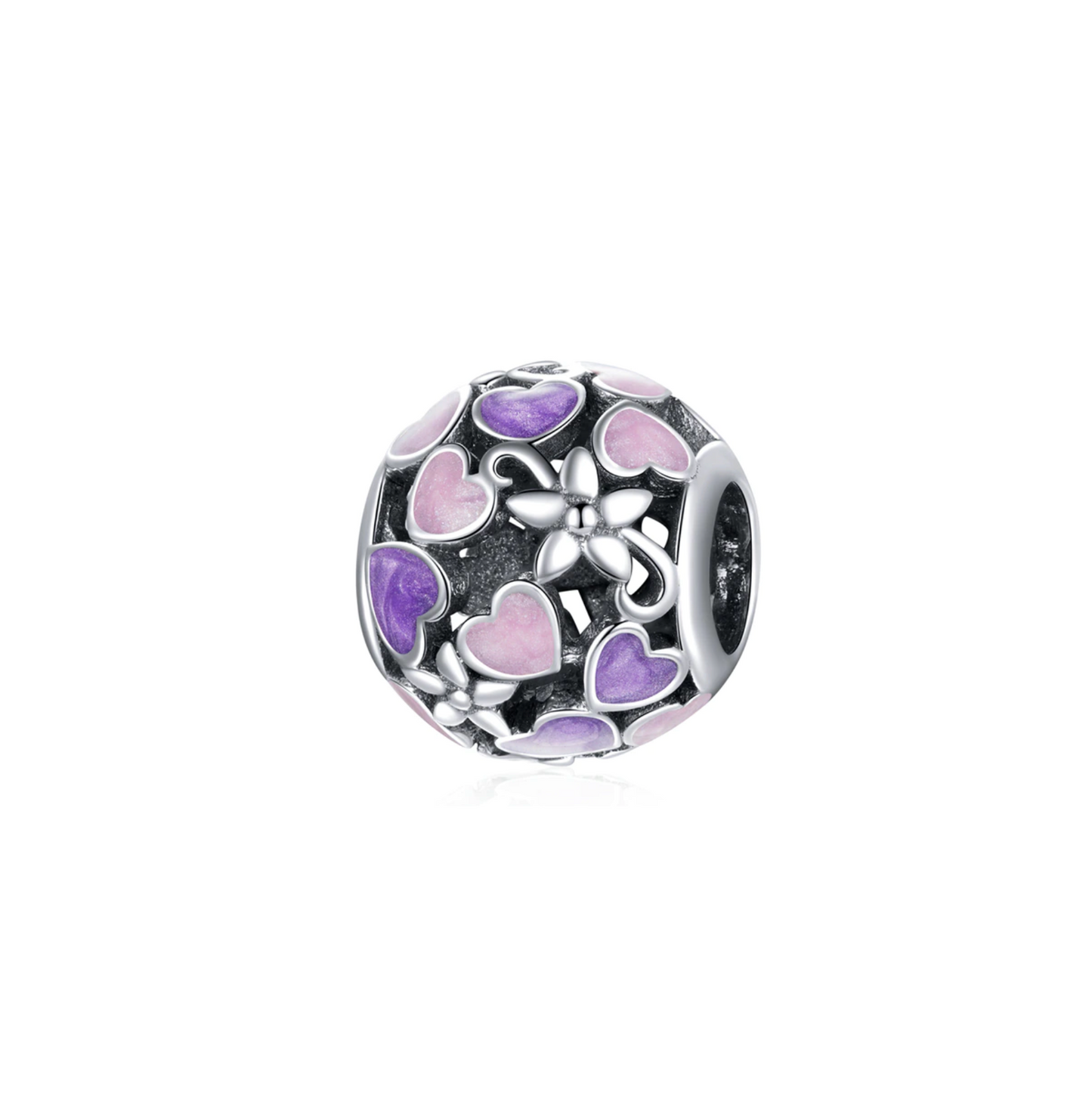 Purple Enamel & Sterling Silver Round Heart Charm