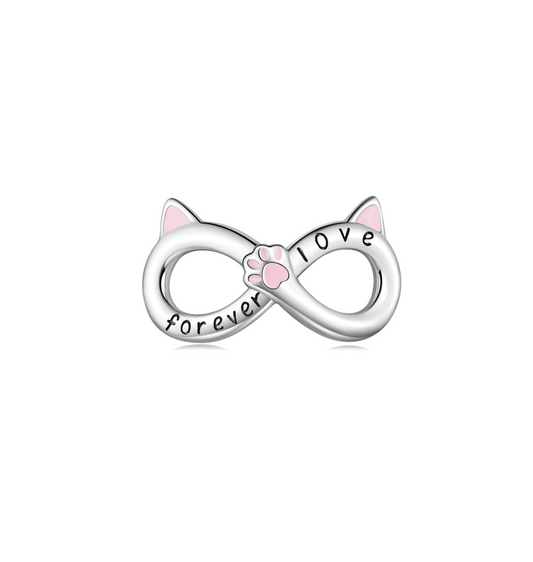 Pink Sterling Silver 'Forever Love' Cat Infinity Charm