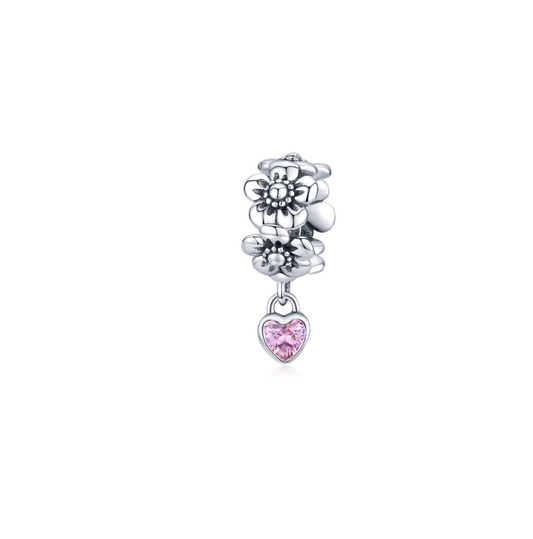 Pink Cubic Zirconia & Sterling Silver Floral Charm