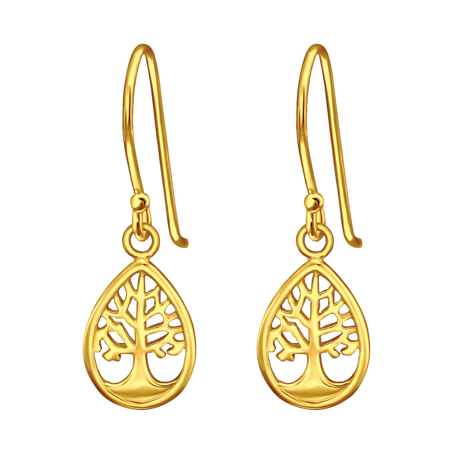 Sterling Silver 18k Gold -Plated Tree Of Life Drop Earrings