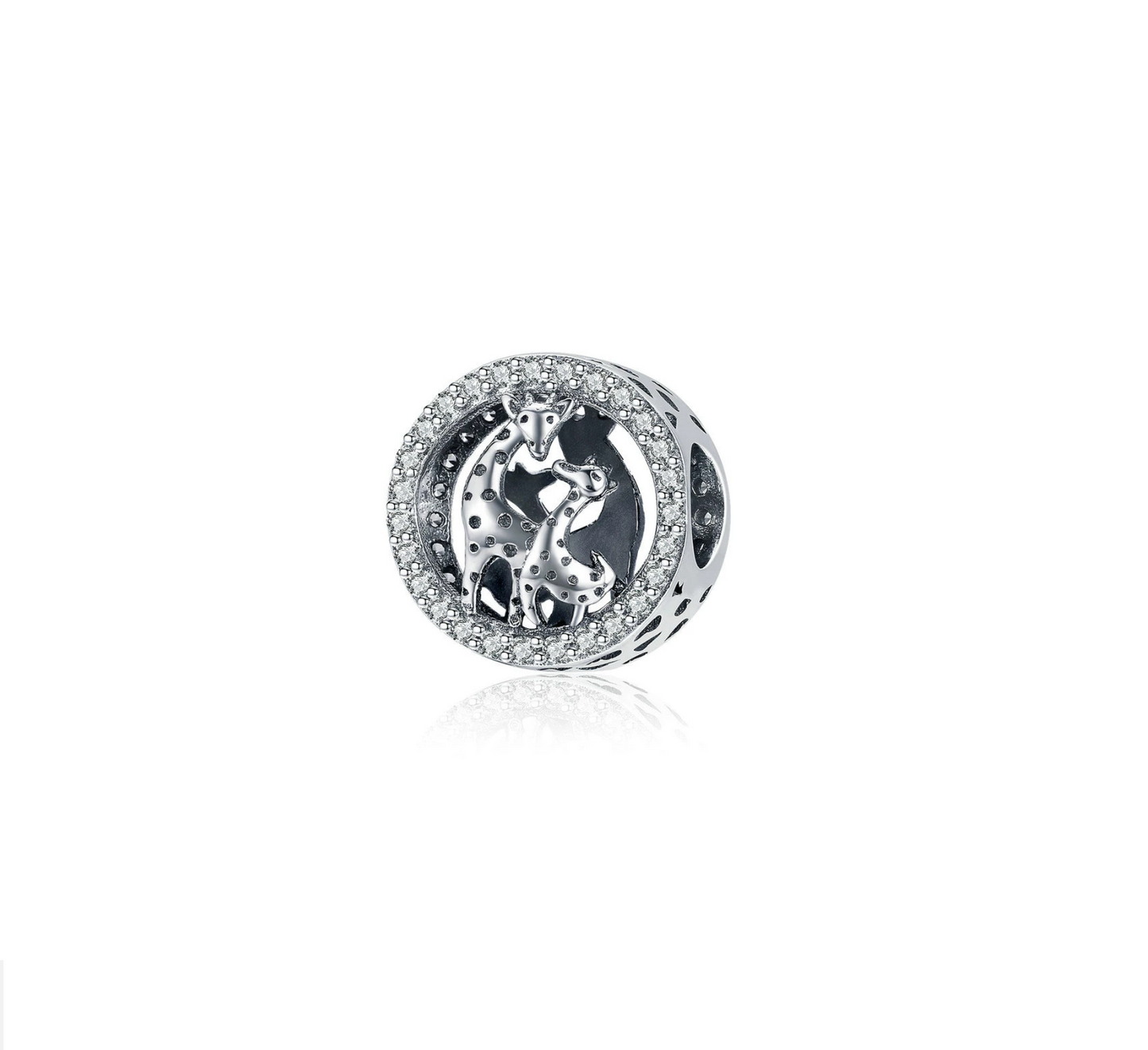 Cubic Zirconia & Sterling Silver Giraffe Openwork Round Charm