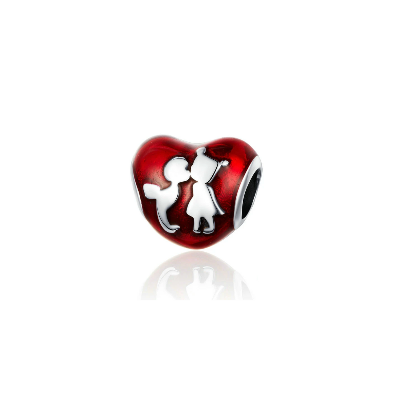 Red & Sterling Silver Heart & Kiss Charm