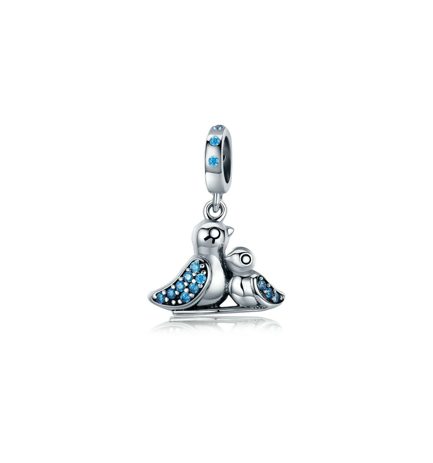 Blue Cubic Zirconia & Sterling Silver Family Drop Charm